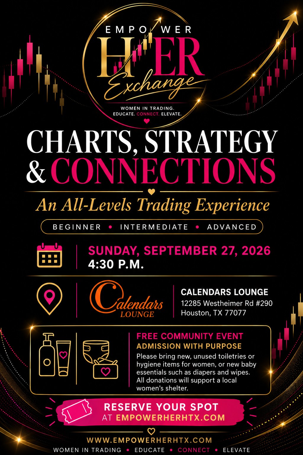 Charts, Strategy & Connections flyer — Sunday, September 27, 2026 at Calendars Lounge, Houston, TX